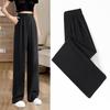 Ice Silk High-Waist Wide-Leg Pants - Women's Plus Size, Spring/Summer, Casual Black Drape