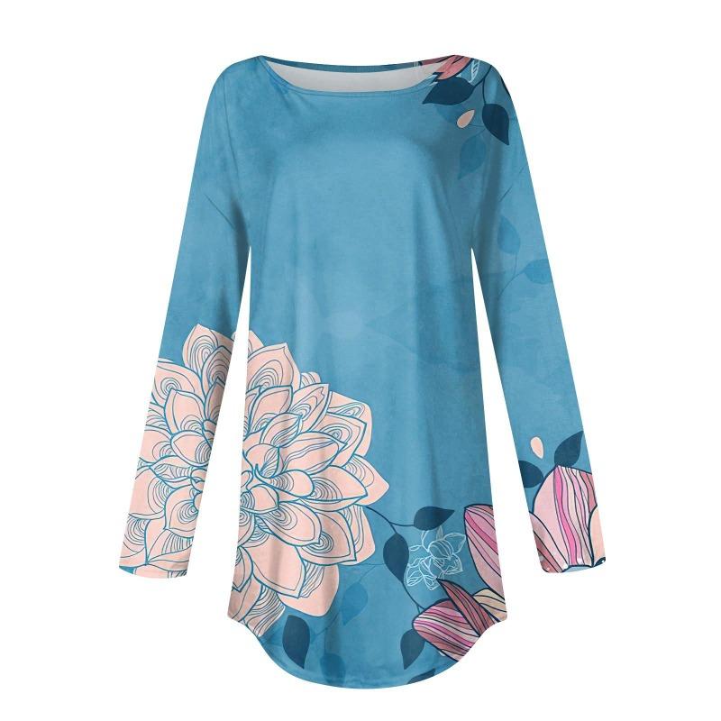 Women's Loose Round Neck Floral Print Long Sleeve T-Shirt Top 3d T-Shirts Women’s