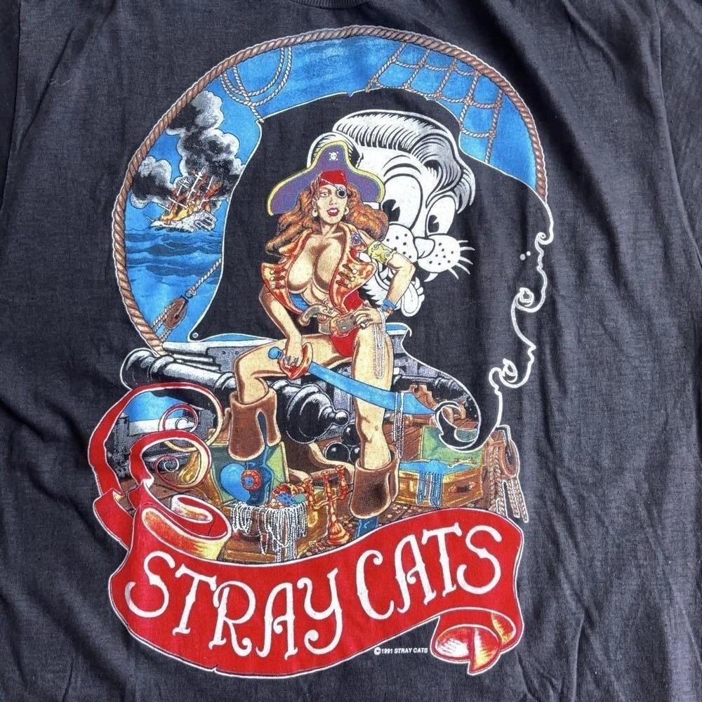 Stray Cats Pittsburgh 90s Basic Black Retro T shirt Classic style tee S-5XL Unisex T-Shirt L