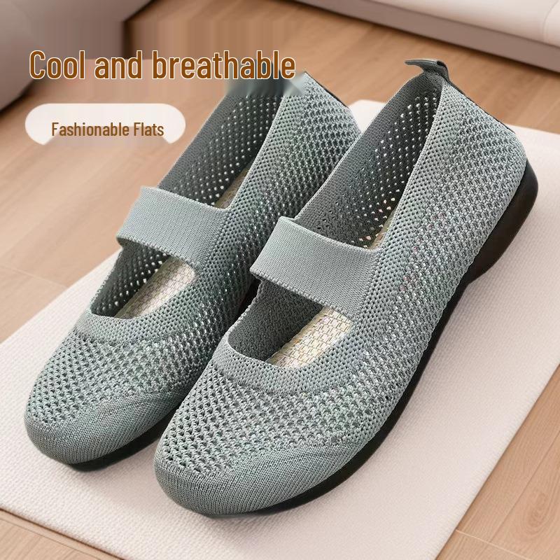 Breathable Slip-on Low Heel Flat Shoes for Middle-aged Women