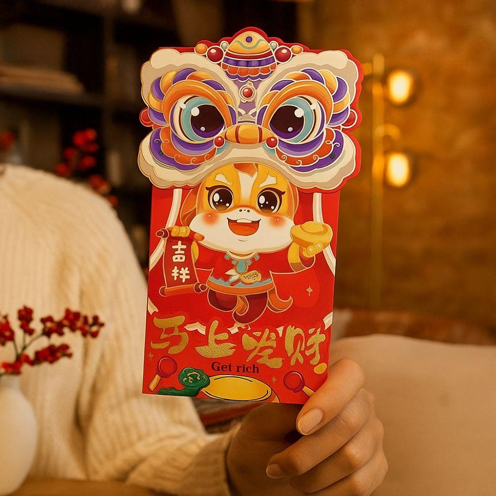 6pcs Thickened Lucky Money Bag Mixed Pattern Red Packet Cartoon Red Envelope  Wedding