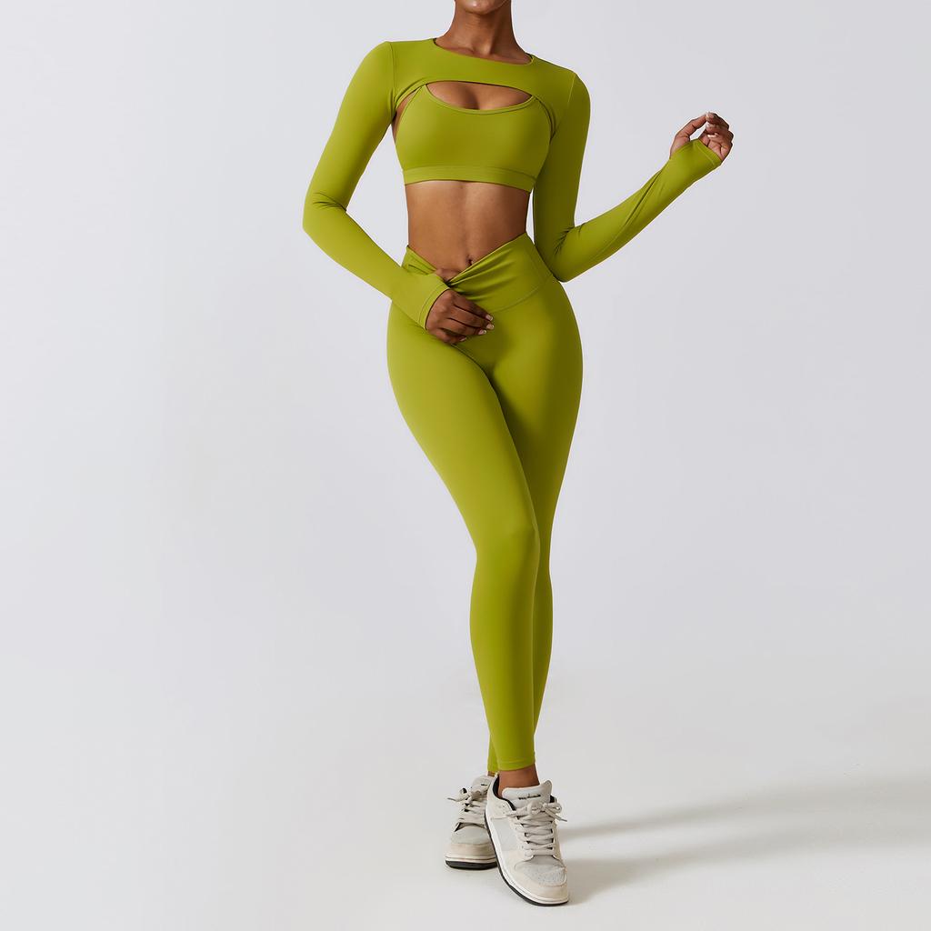 Sportbekleidung Yoga-Set Damen Trainingskleidung Sportbekleidung Sport Gym Leggings Nahtlose Fitness BH Crop Top Langarm Yoga Anzug