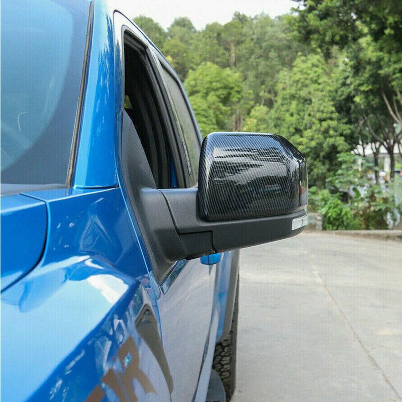 For Ford F150 2015- Raptor Rearview Side Mirror Cover Wing Cap Exterior Door Rear View Case Trim Carbon Fiber Black Silver