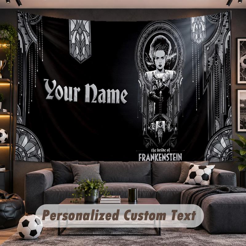 Bride of Frankenstein Personalized Tapestry Support Custom Name, Wall Art Home Decoration