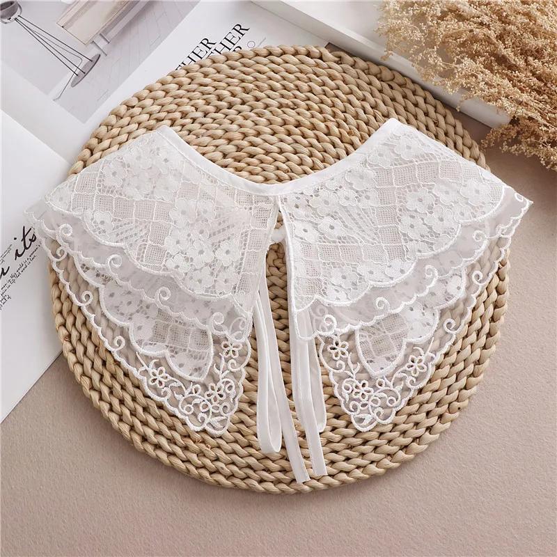 Vintage Shawl Doll Fake Collar for Women Shirt White Lace False Collar Detachable Half Shirt Lapel Blouse Female Shawl Wrap