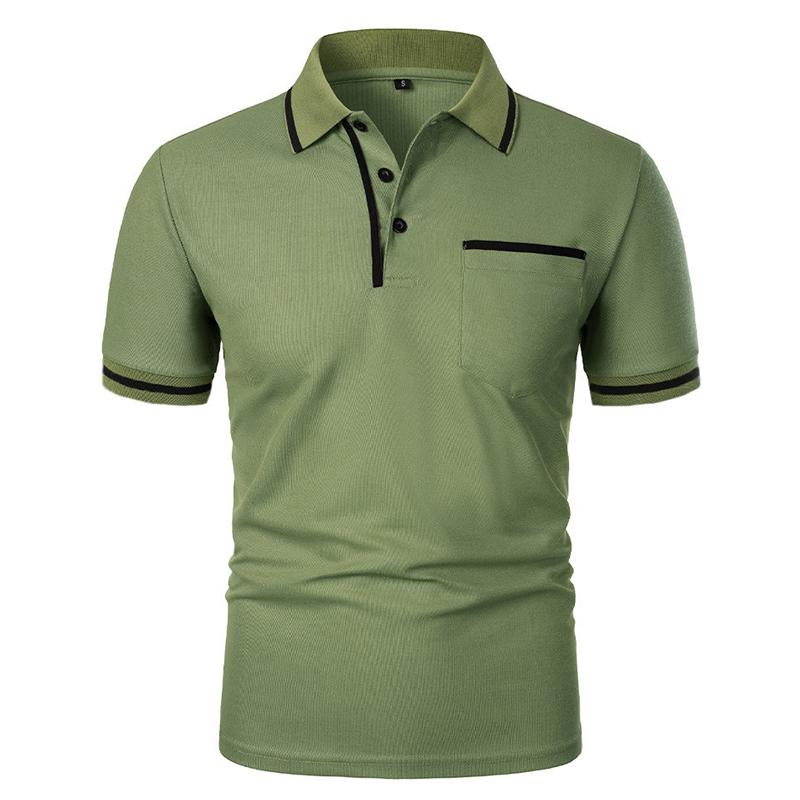 Summer Men's Short Sleeve Polo Shirts Solid Color Casual Tshirt Trendy Breathable Loose Basic Splice Top Pockets Men Shirts