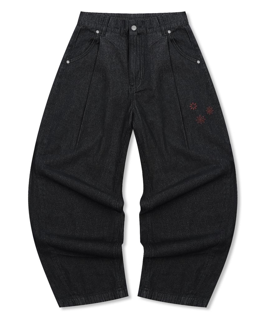 XTONZ Xp297 Pure Curved Wide Denim Pants (Black)