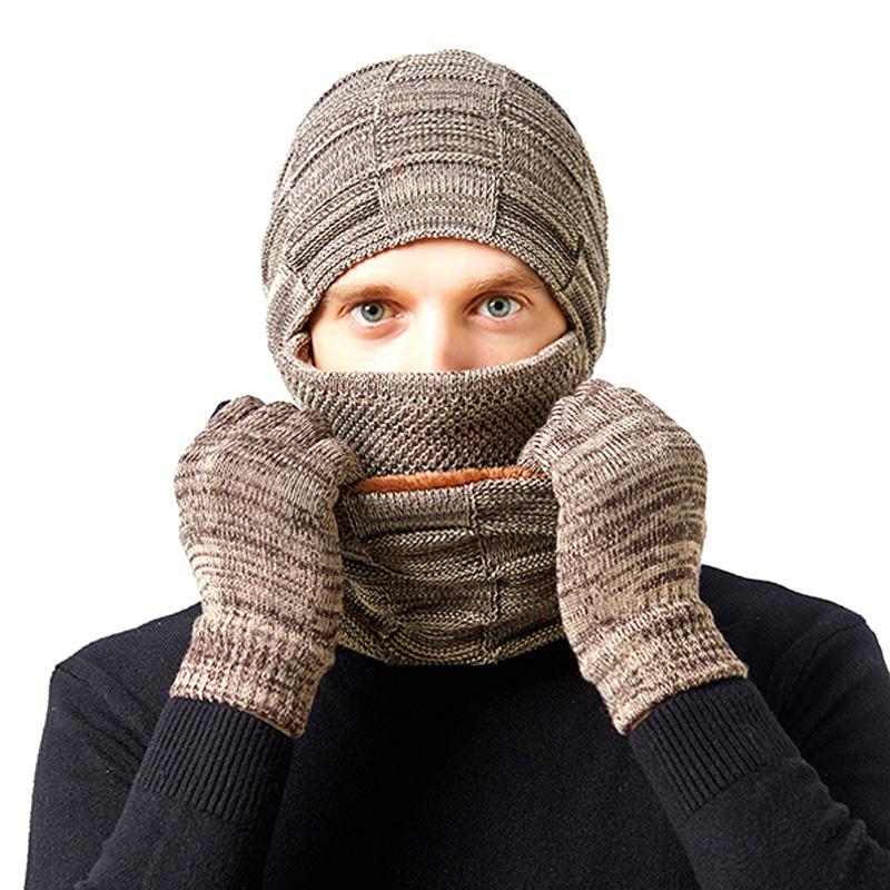 4-teiliges Set, weiche Strickhandschuhe, Maske, Schal, Mütze, Plüsch-Touchscreen-Fäustlinge, Halswärmer, Mützen
