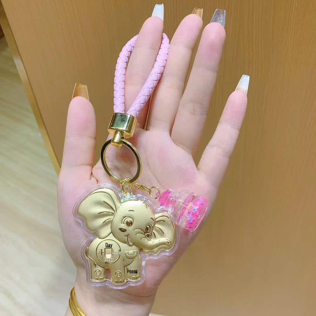 

999 Pure Gold Lucky Elephant Charm: Versatile Keyring, Handbag Accessory & Phone Chain for Daily Fortune