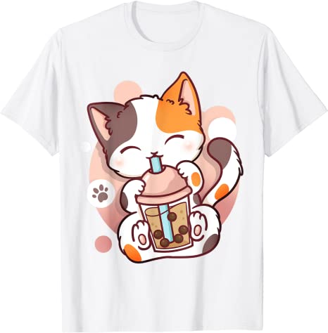 Cat Boba Tea BubbleTea Kawaii Anime Japanese Neko Girl Teen TShirt Y2k Cute Cartoon Unisexga Graphic Clothes Novelty Personality