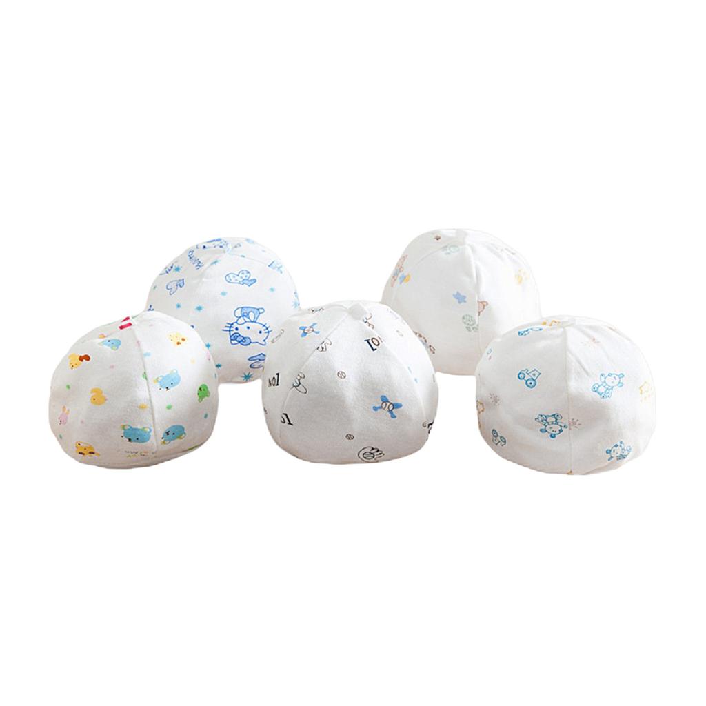 Baby Cotton Newborn Hat Summer Lightweight Breathable Infant Cap with Cute Cartoon Print for 0-6 Months