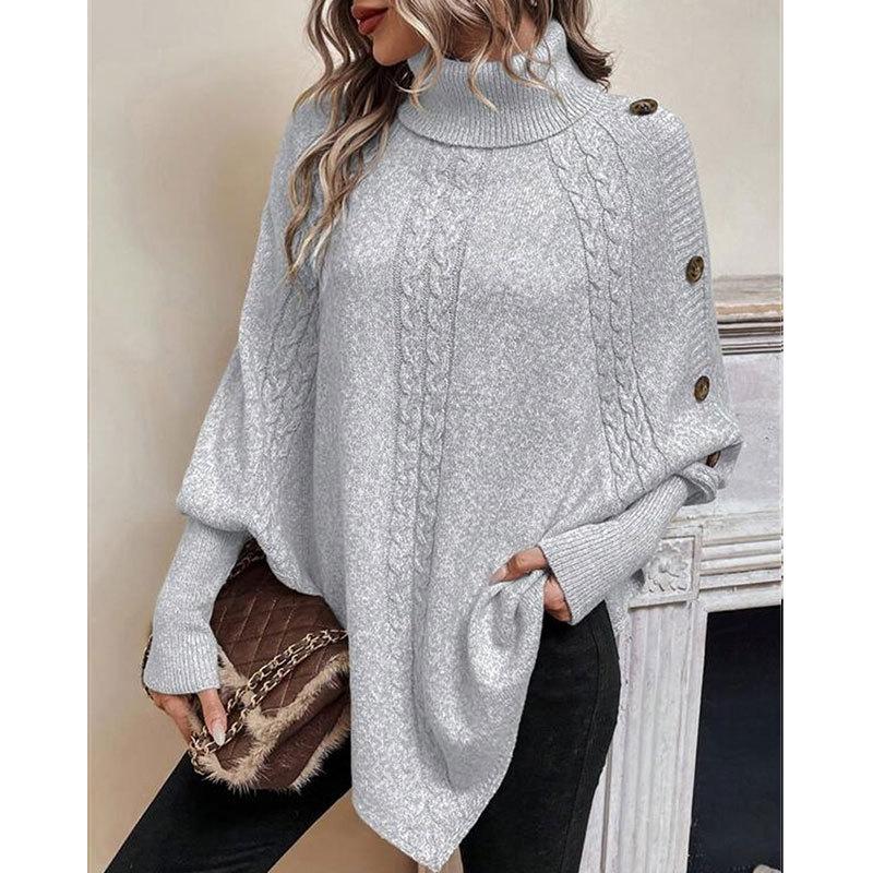 Damen S Herbst Winter Gestrickter Umlegekragen Fledermausärmel Umhang Pullover