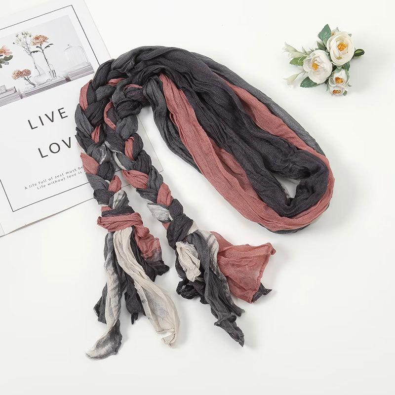 Women's Pliced Wrinkled Braided Scarf Versatile Sunshade and Sunscreen Scarf Travel Photography Scarf