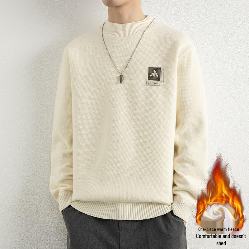 Men s Winter Velvet Embroidered Knit Sweater, KM1018 XL (130-145 jin) грязно-белый