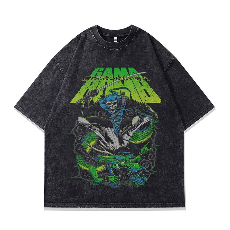 European And American High Street Vintage Rock Style Skull Print Oversize Washed Old Cotton Short-Sleeved T-Shirt Men