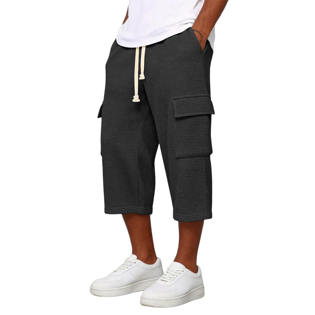 Pantaloni Cargo da Uomo a Maglia 3/4 | Vita Elastica con Coulisse Vestibilità Larga Pantaloni da Lavoro per Uso Quotidiano