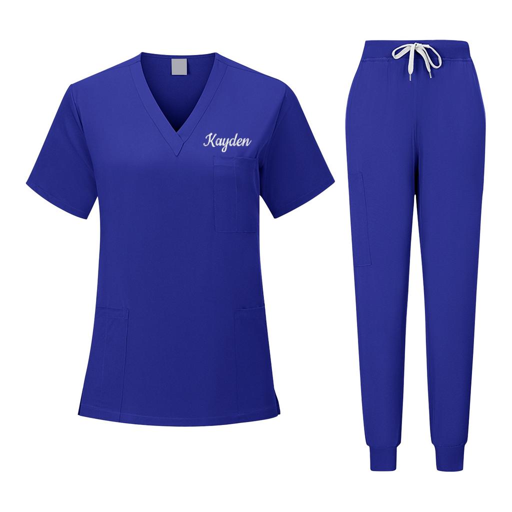 Personalized Custom Embroidered Text Unisex V-neck Solid Color Quick-drying Fabric Thin Clinic Work Clothes Hand-washing Clothes Clothes