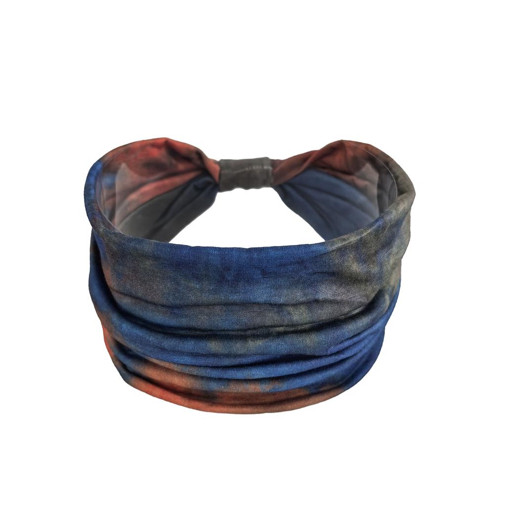 Boho Chic Tie-Dye Wide Headband for Women - Non-Slip, Stretchy Yoga & Workout Sweatband, Fashionable Hair Accessory, Knotted, Sweat-absorbing