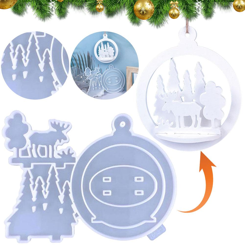 Silicone DIY Xmas Decor Casting Mould Christmas Pendant Epoxy Resin Molds 3D Xmas Hanging Pendant Mold for Party Decor