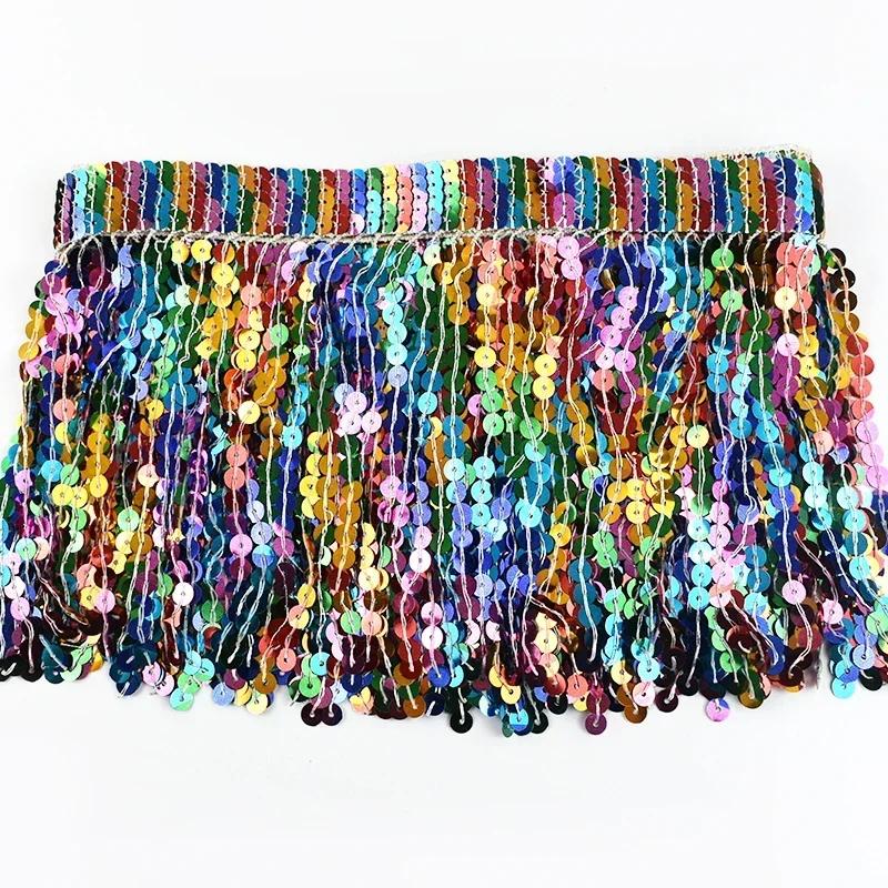 2/5Yards Meetee 16cm Tassel Fringe Lace for Sewing Skirt Garment Curtain Ribbon Rainbow Sequin Trim DIY Craft Decor Accessories
