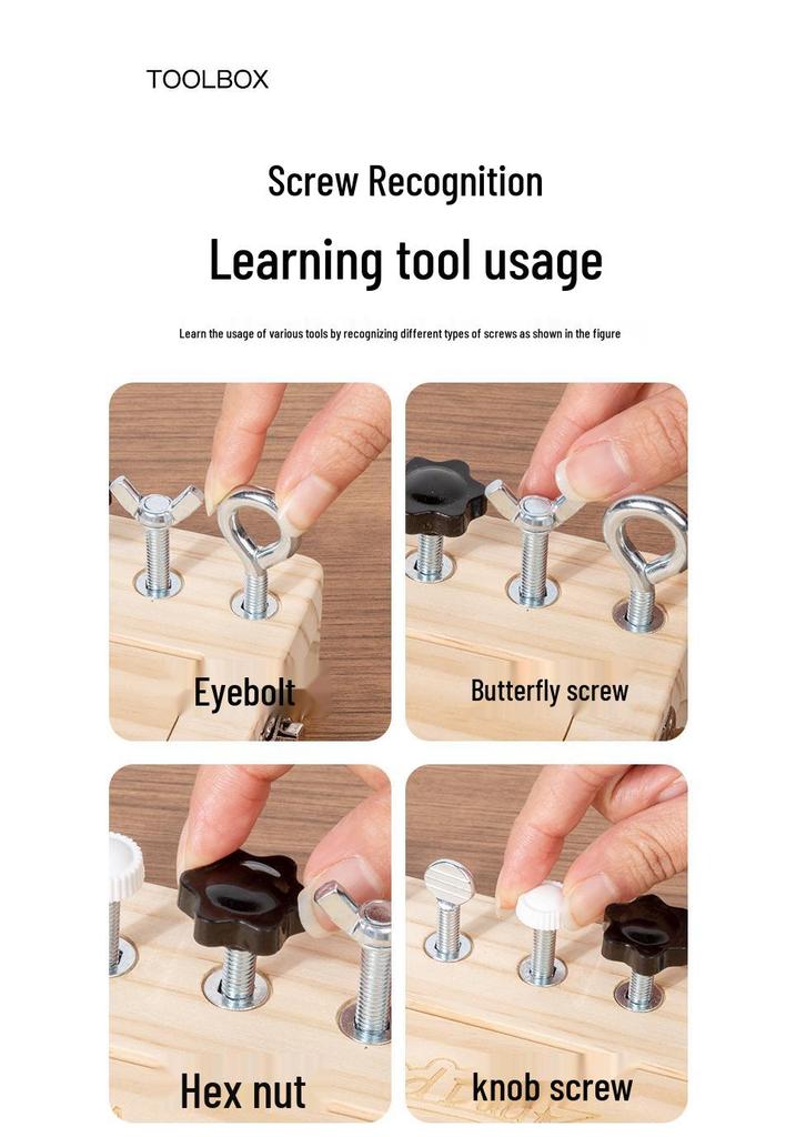 Montessori Wooden Screw & Nut Toolbox for Toddlers - Educational Assembly Toy