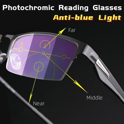 Gafas de lectura fotocromáticas multifocales de titanio para hombre Tr90, gafas bifocales progresivas antiluz azul, gafas protectoras Uv para presbicia