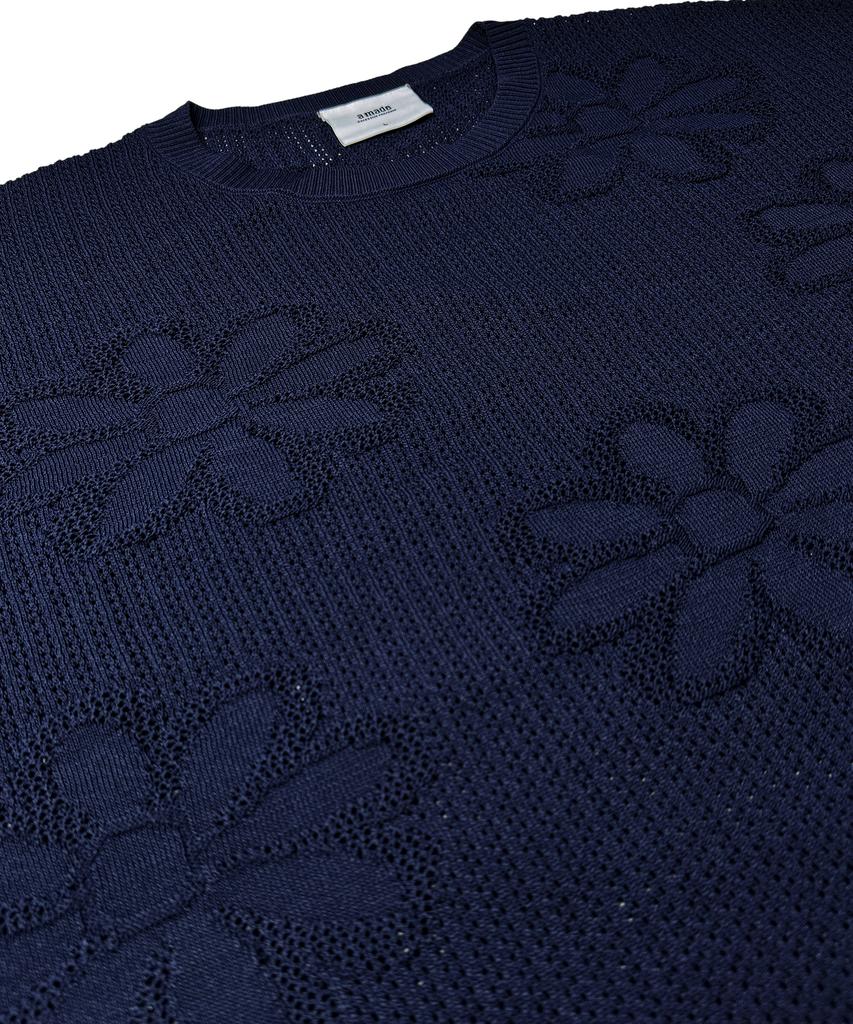 A MADE Viscose Flower Oversized Eyelet Knit (Navy)