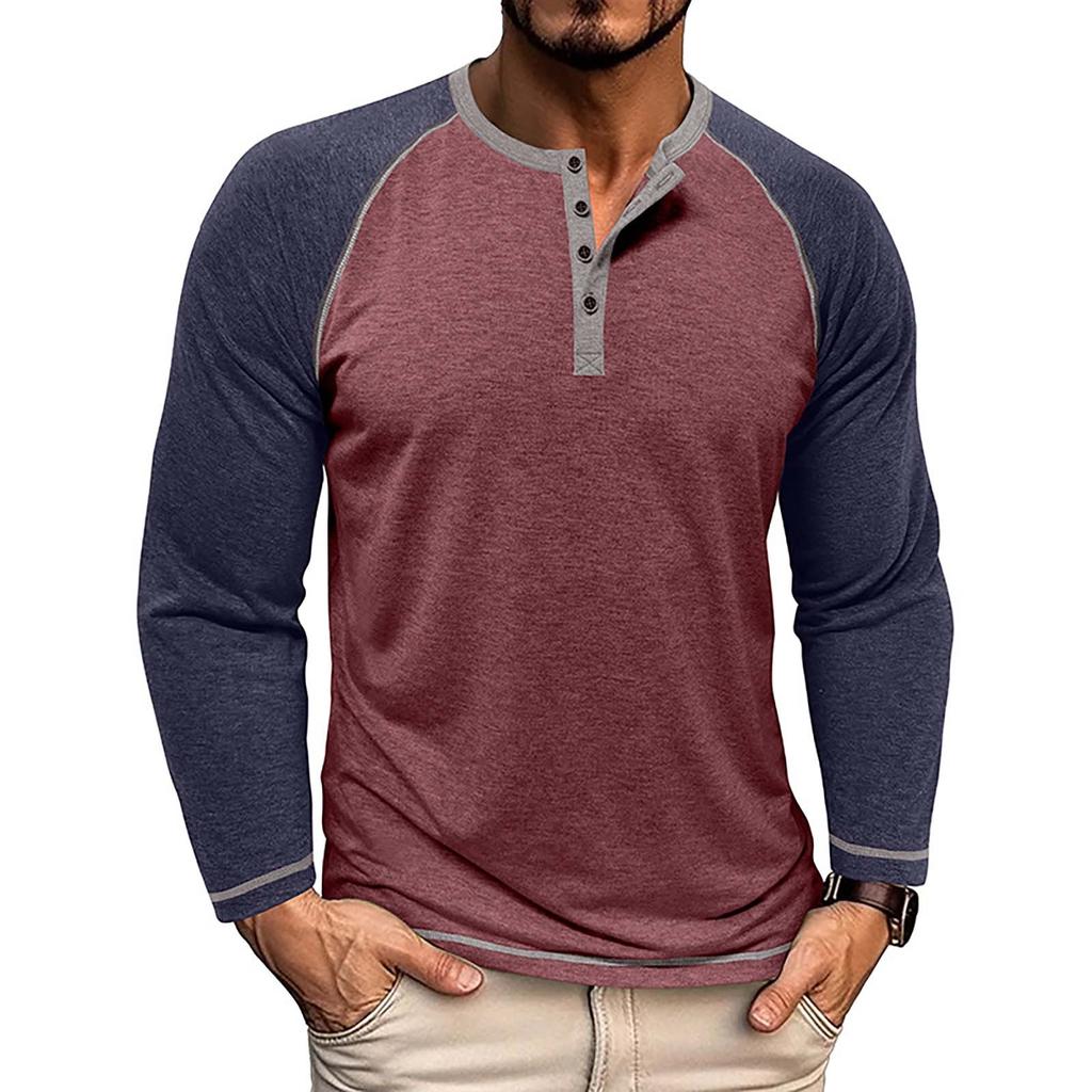 Herrtopp med knappslag, färgad bomull, långärmad bas