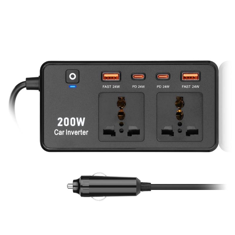 200W Car Power Inverter DC12V To AC220V with USB Ports for Tablets Laptops and Mobile Devices Long Drives Business Trips