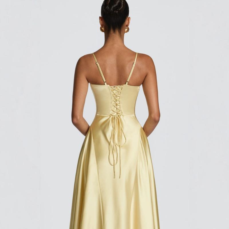 Vestido largo casual de tirantes finos para mujer, ajustado, de satén, sin espalda, línea A, vaporoso