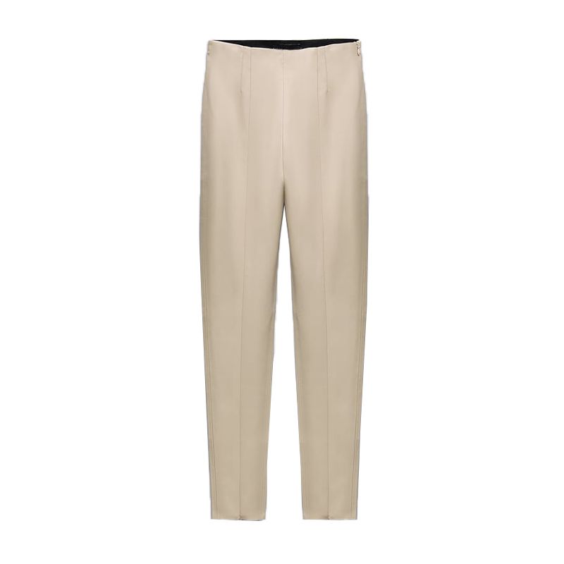 

Fall and Winter New Arrival Fashion All-Match Silm Slim Looking Personalized Stretch Imitation Leather High Waist Leggings 8372294 Sand color L