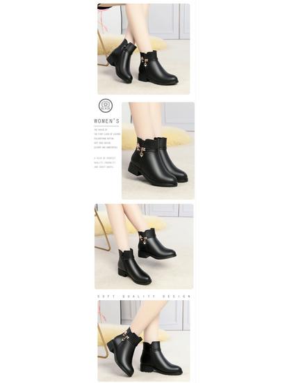 Women's Mid-Aged & Elderly Low Heel Soft Sole Cotton Shoes with Plus Velvet Warm Lining