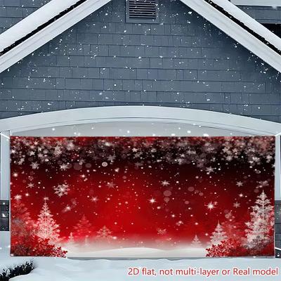 2D Red Winter Snowflake Backdrop Garage Door Cover for Christmas