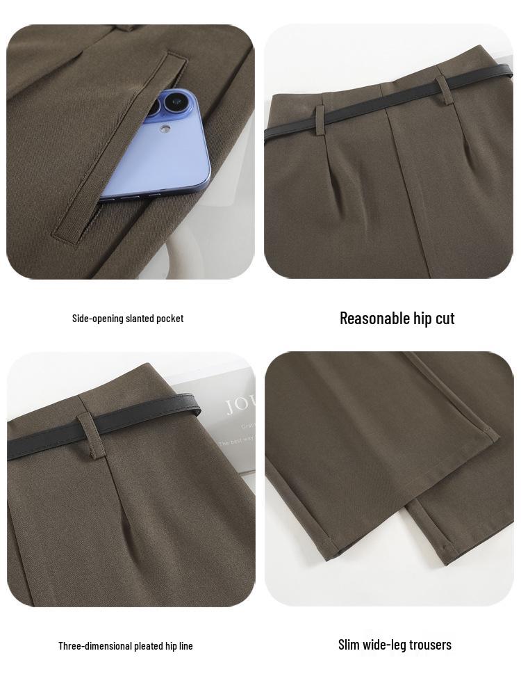 Women's Wide-Leg High Waist Gray Suit Pants - Spring 2026 Collection, Slimming Drape, Loose, Floor-Length, Casual Straight Fit.