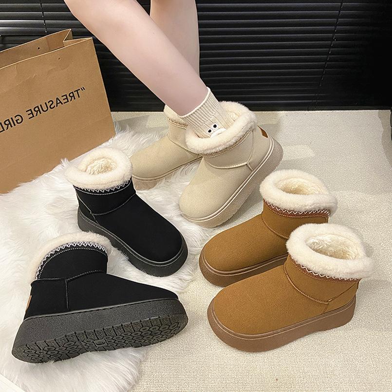 Women's Large Size Furry Mouth Winter Warm Snow Boots Padded Lining Ankle Boots Fur Integration Non-slip Hiking Sports Cotton Boots
