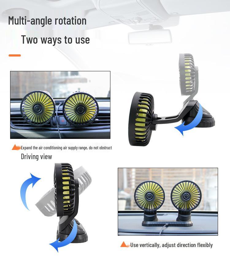 Dual-Head Rotatable Portable Car Fan