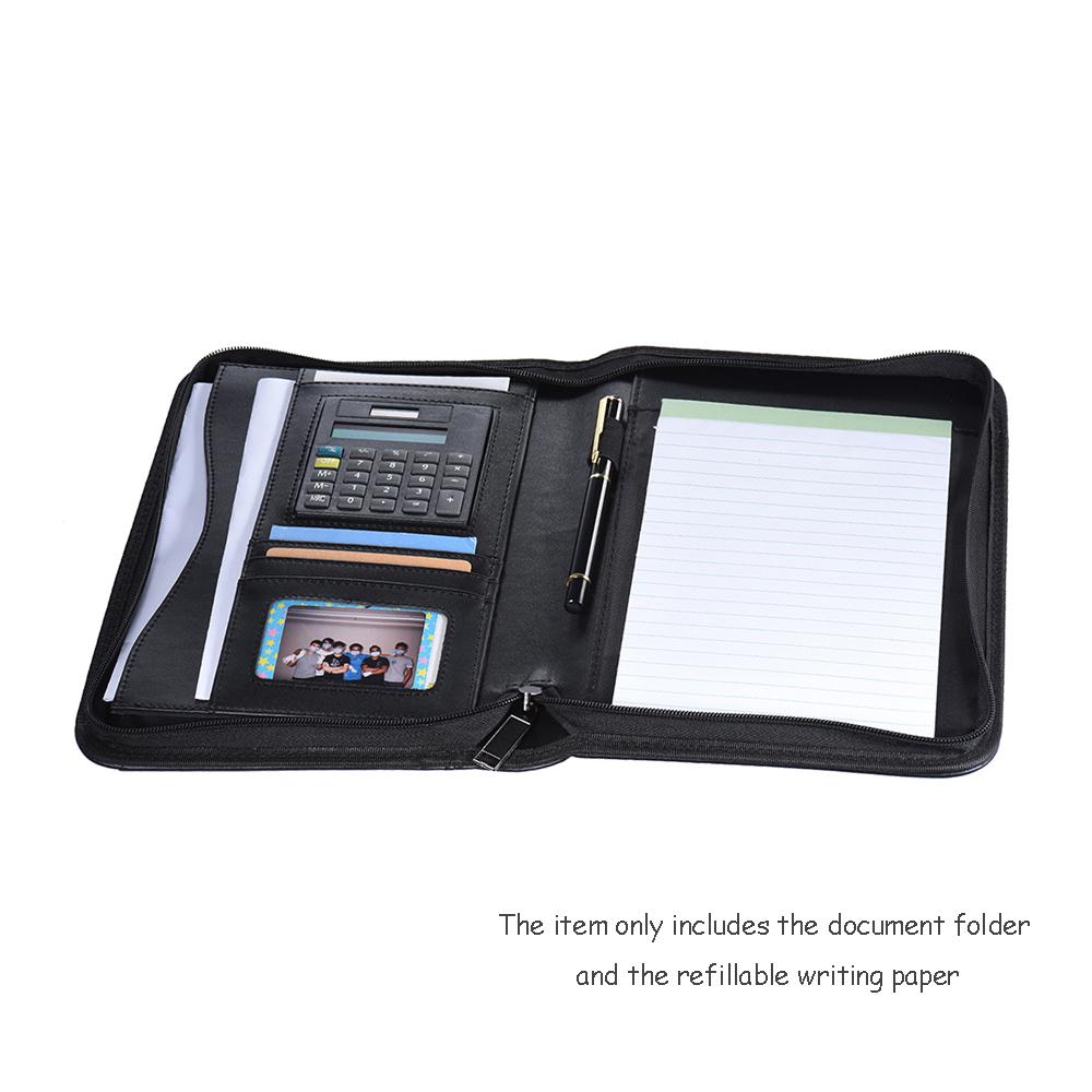 Portofoliu de Afaceri Profesional Portabil, Folder Padfolio, Organizator Documente, A5, Piele PU, Închidere cu Fermoar cu