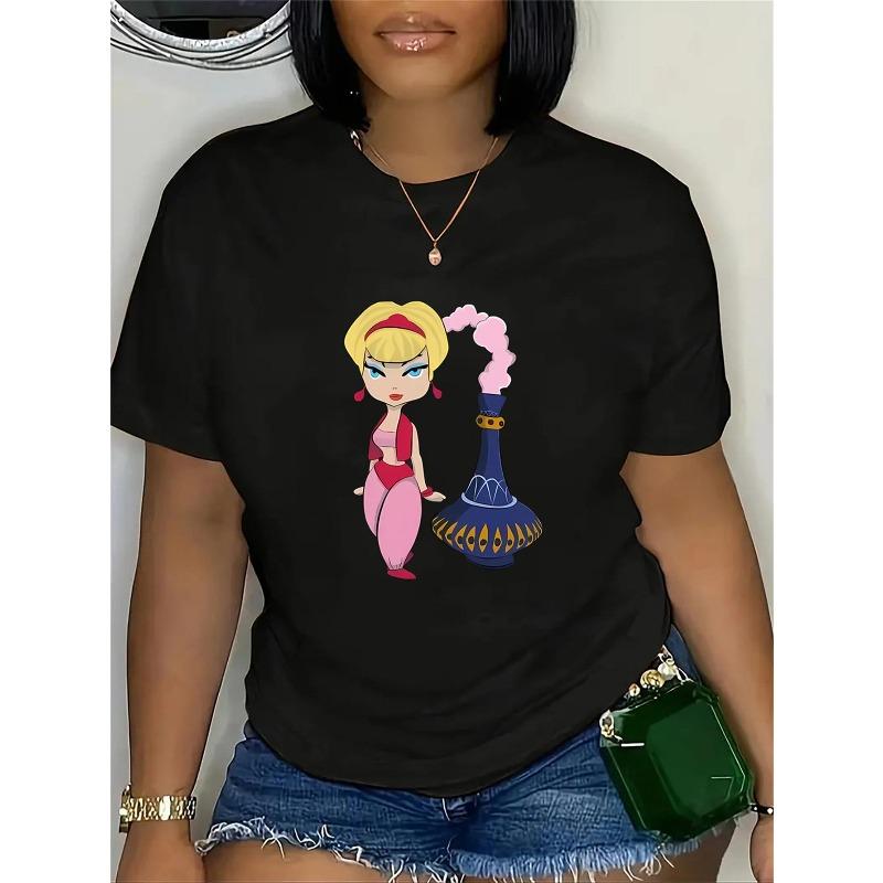 

Women Bohemian Short Sleeve T-Shirt Compatible for Amazonservices Casual Round Neck Summer Comfort Fit Tee with Playful Character, S