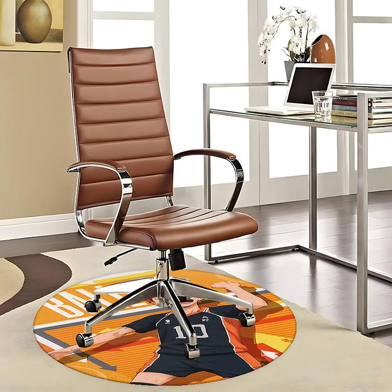 1pc Haikyuu Karasuno Hinata Shoyo #10 Round Carpet - Office Chair Mat, Non-Slip Rug for Home Decor, Gift, Suitable for Office, Living Room
