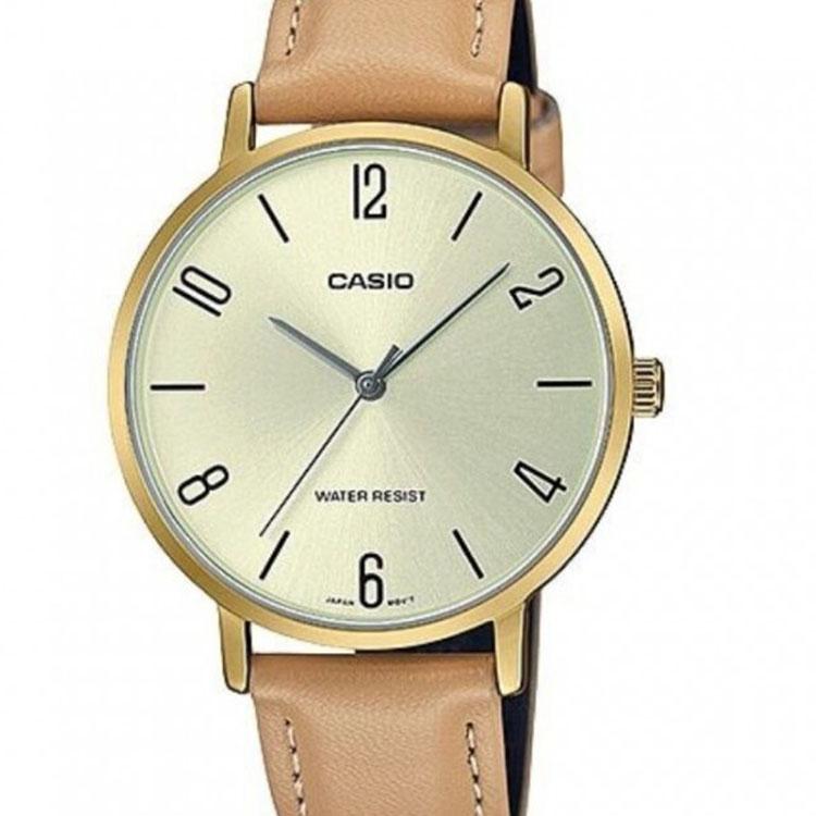 Casio Standard Series Classic Minimalist Elegant Fashion Quartz Movement Leather Strap Watch Women Watches Gold LTP-VT01GL-9B2