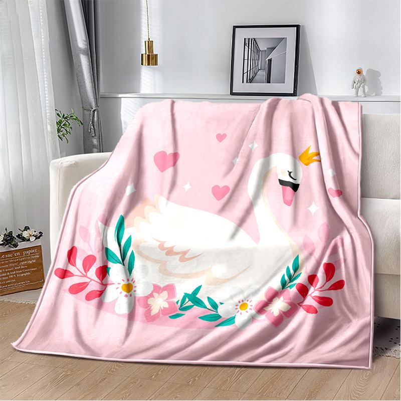 HD Cartoon Cute Swan Cygnus Soft Plush Blanket,Flannel Blanket Throw Blanket for Living Room Bedroom Bed Sofa Kids Cover Gitt 3D