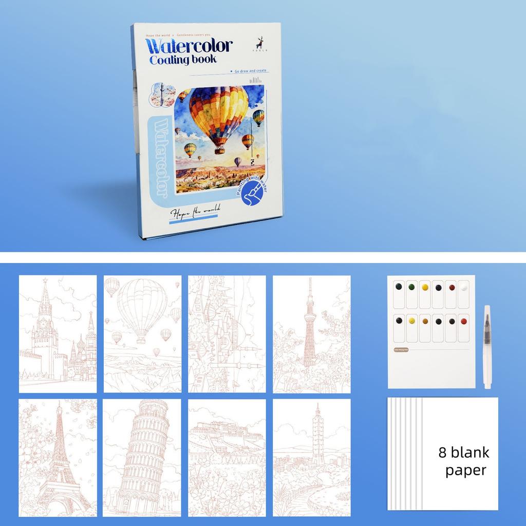 Adult Watercolor Painting Book, 3-Fold Layout with Included Pigments, Relaxing DIY Coloring Pages, Portable Hand-Painted Art