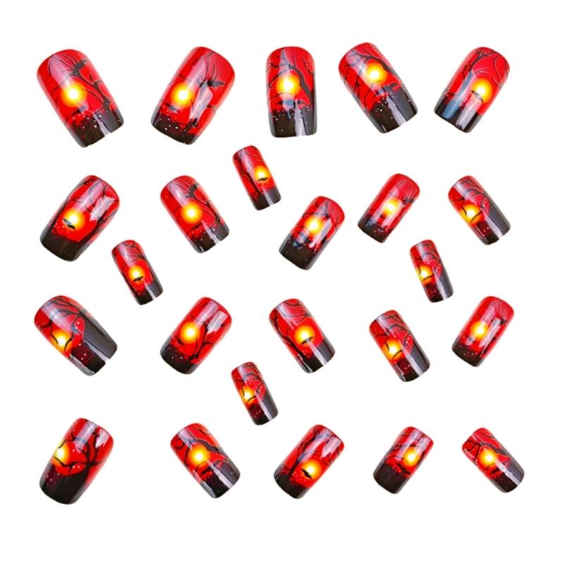 Halloween Fake Nail Set Of 24 Press On Nail With Forest Theme Pink Ghostly Design For Costume Parties Event Decors