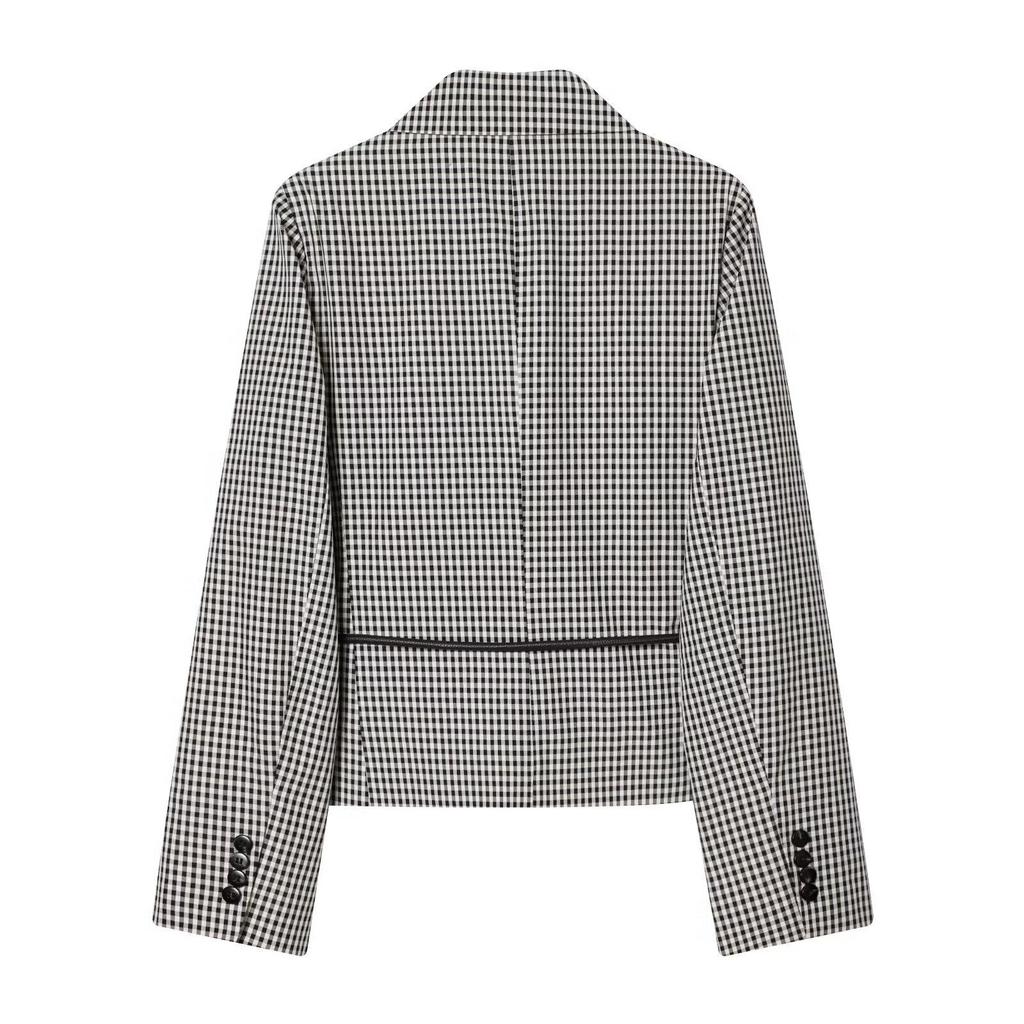2026 Spring Women's Plaid Belted Blazer Jacket - European & American Style