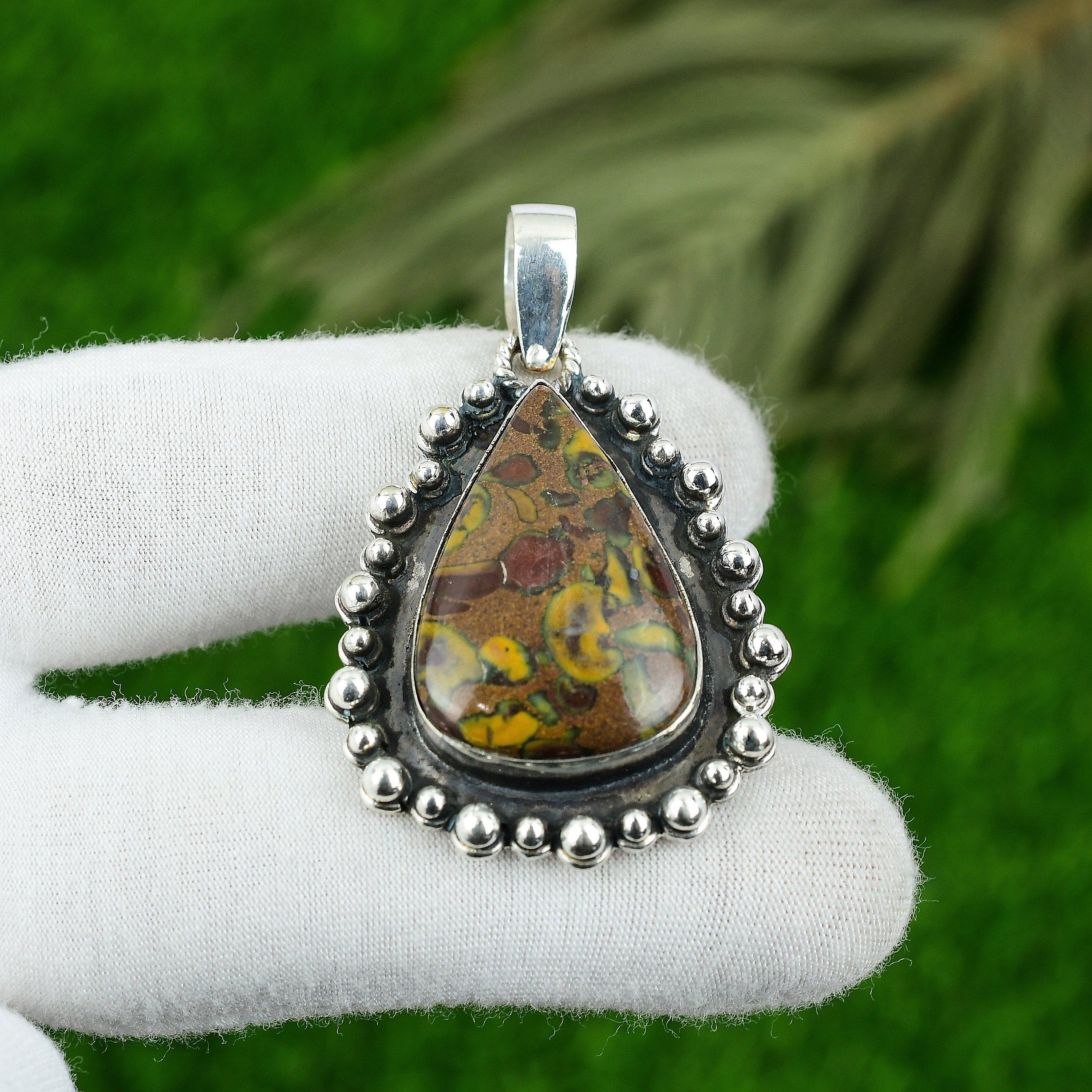 

Pear Fruit Jasper Gemstone Unique Wedding Bezel Pendant Jewelry Sterling Silver
