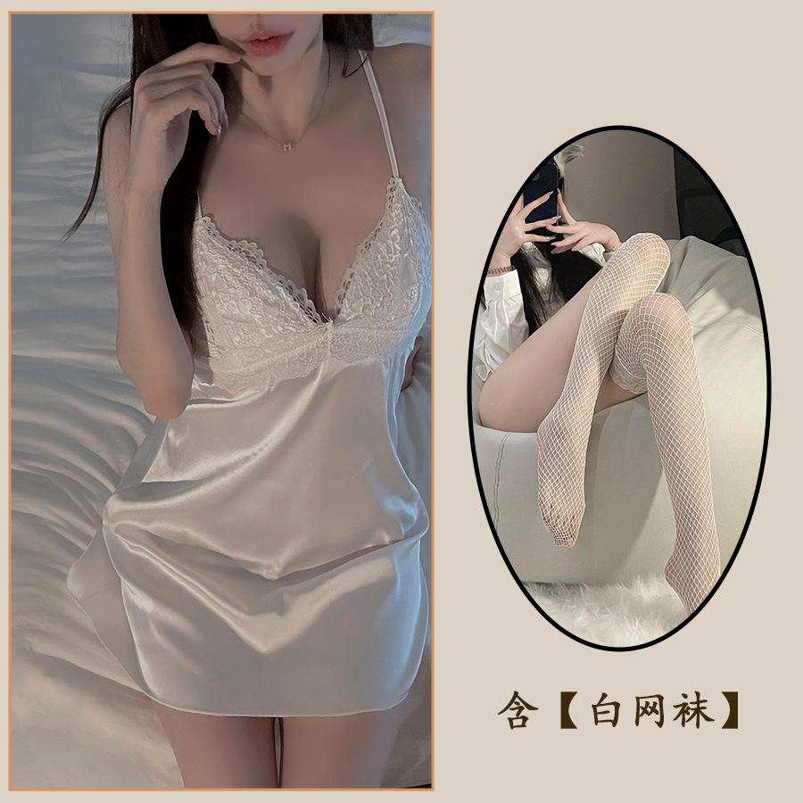 Sexy Underwear Sexy Solid Color Pajamas Casual and Comfortable Suspender Pajamas with Chest Pads Silky Backless Women