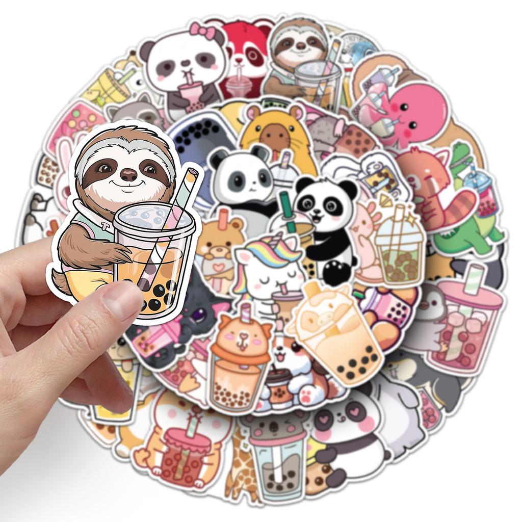 50 Pet Milk Tea Graffiti Stickers Creative Cartoon Cute Animal Decorative Water Cup Mobile Phone Gum Stickers