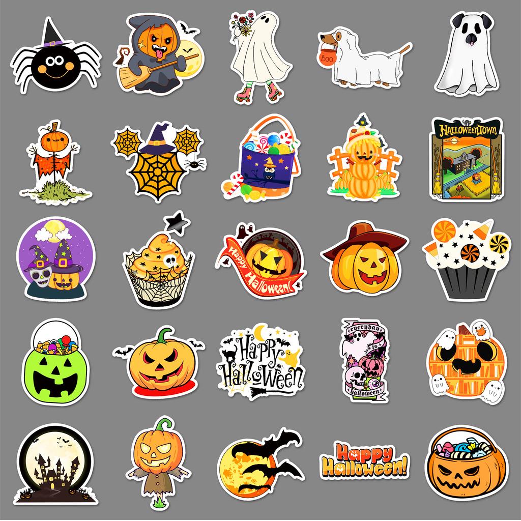 50 Halloween Doodle Cartoon Stickers Decorative Phone Case Suitcase Stickers Waterproof