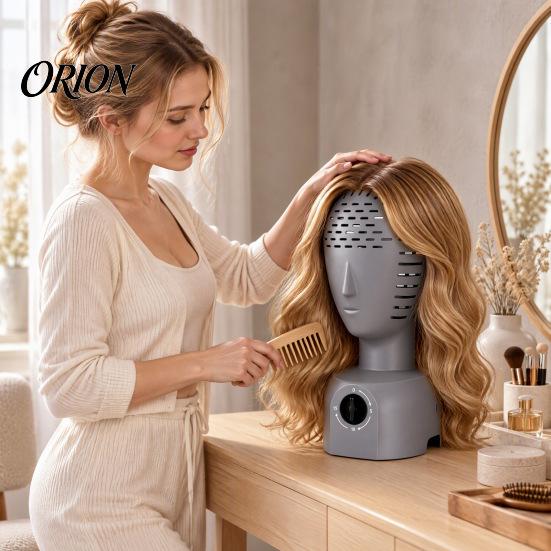 Gentle Heat Wig Dryer Hair Head Stand, 360 degree Automatic Dryer, 5/10/15min 3-Speed Timer, Countertop Styling Station Fast Drying, Simulation Model,