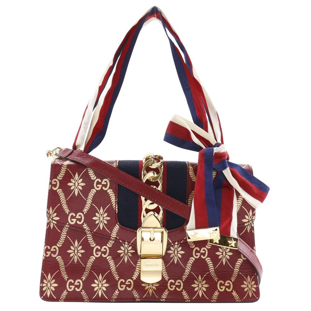 

GUCCI Silvi Shoulder Bag 524405 Shelly line GG 2WAY Red leather Women Used
